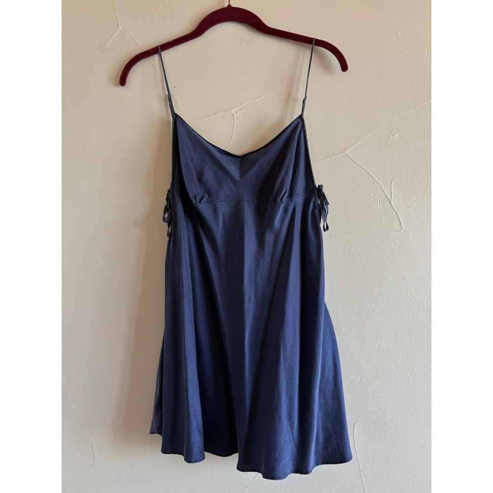 Vintage Victoria's Secret SILK Collection Navy Blue Side Tie Baby Doll Slip M